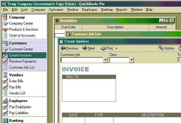 Quick Books Link Screen